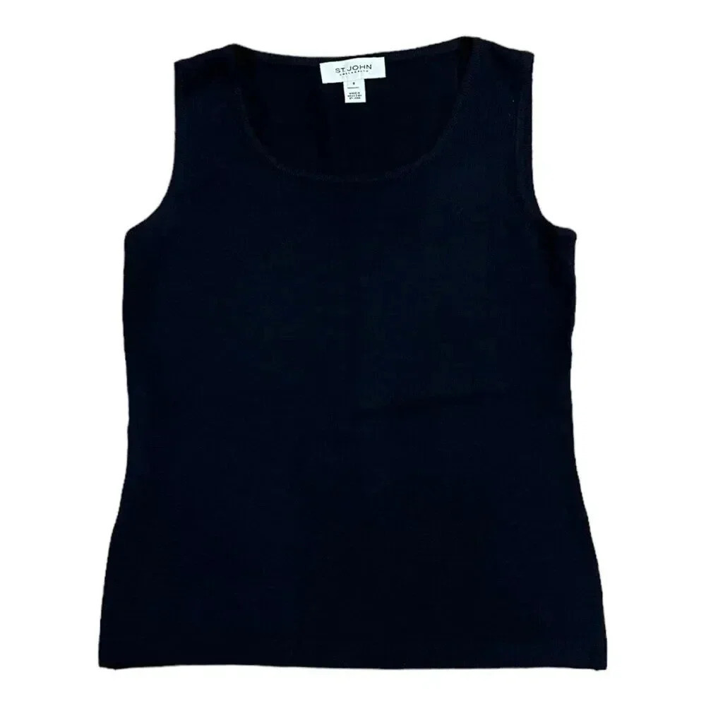 St. John Black Wool Blend Knit Tank Top S
